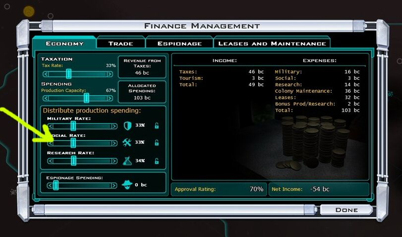 Galactic Civilizations 2 empire budget allocation sliders