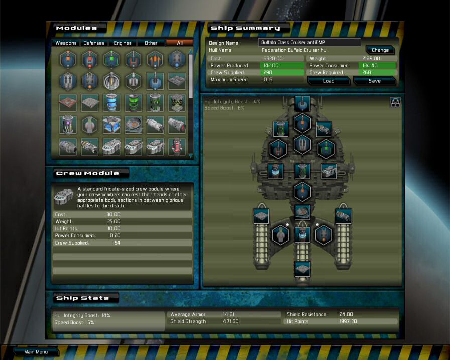 Gratuitious Space Battles: Ship Design Screen