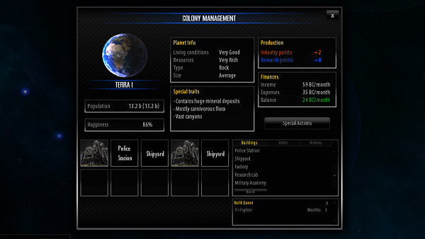 Star Lords | Colony Management screen